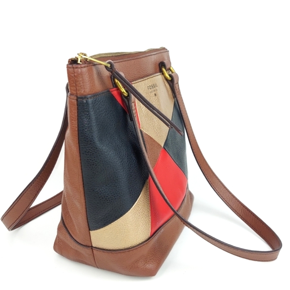 Fossil Patchwork Brown Leather Tote - image 6